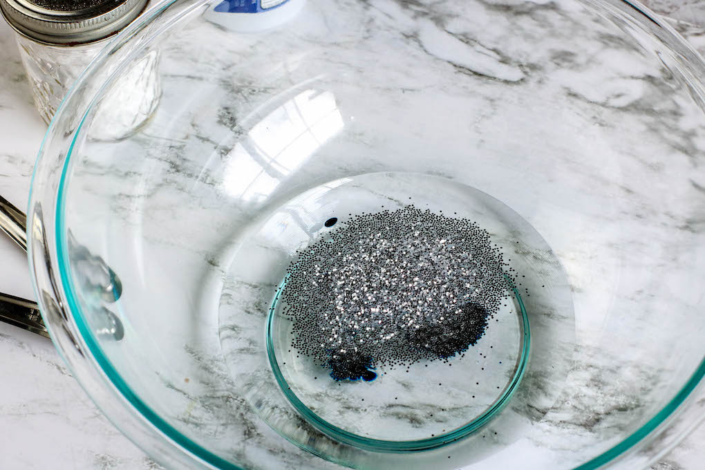 Adding silver glitter when making ocean slime