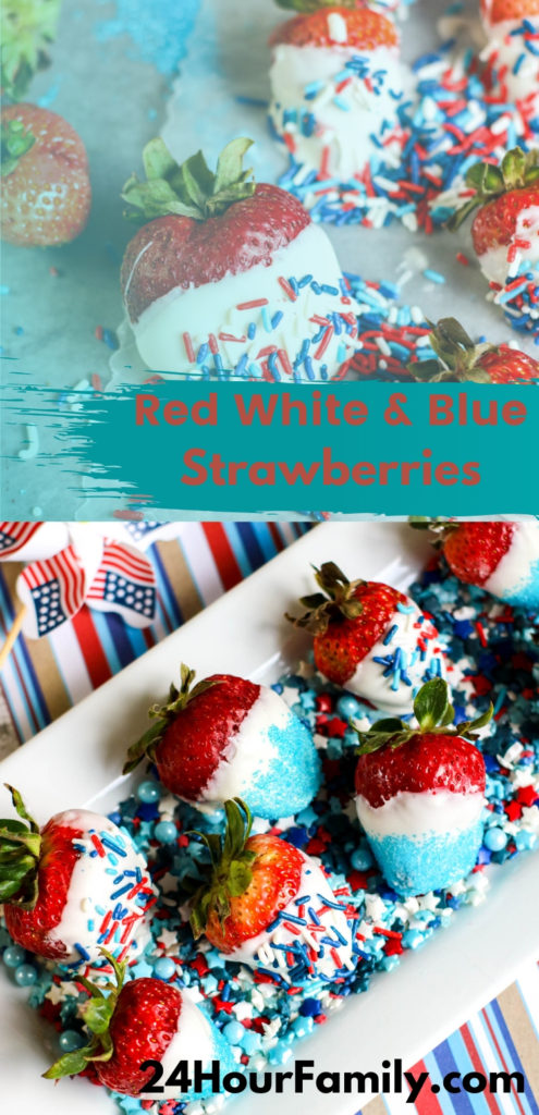 July 4th chocolate strawberries dipped in white chocolate