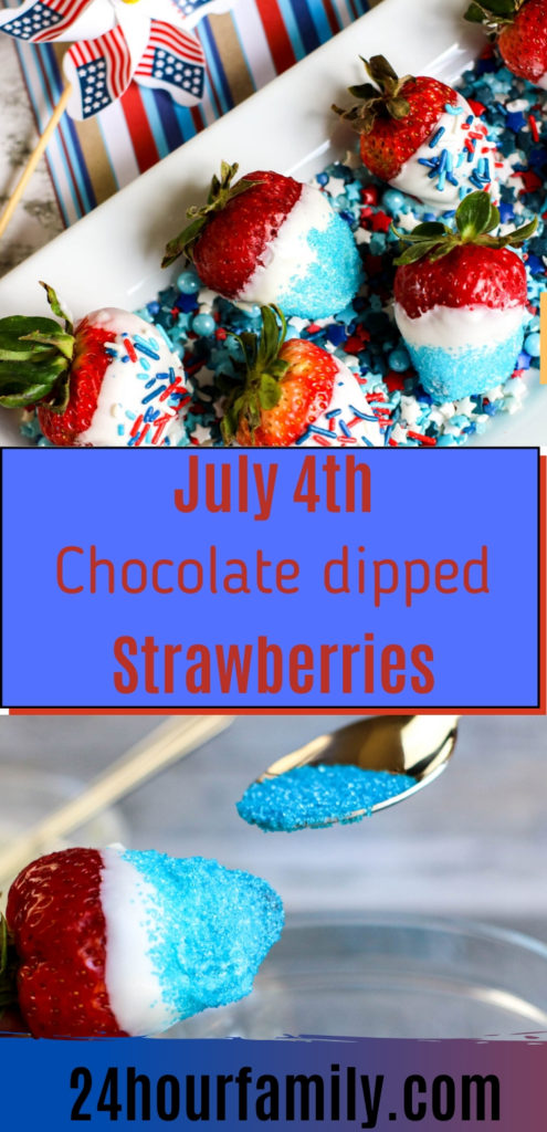 July 4th chocolate strawberries dipped in white chocolate