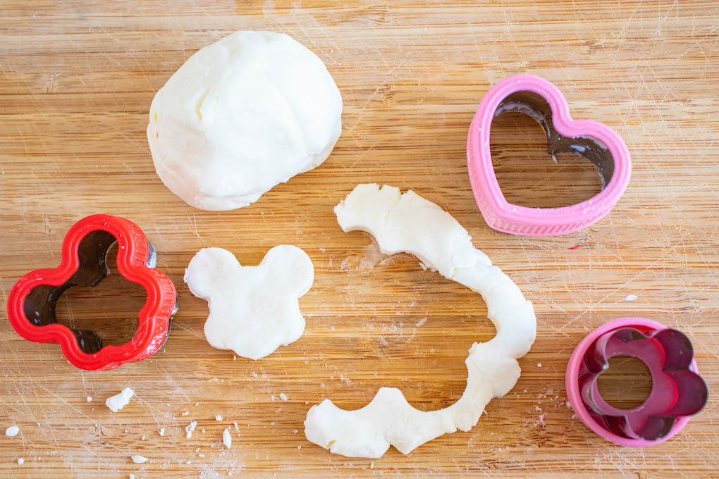 cutting out the edible play dough