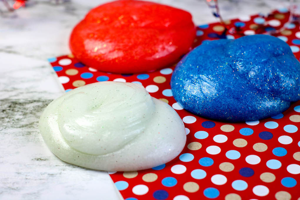 balls of red white and blue slime making homemade slime with kids