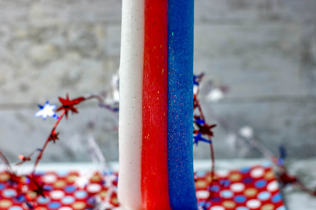 strings of red white and blue slime