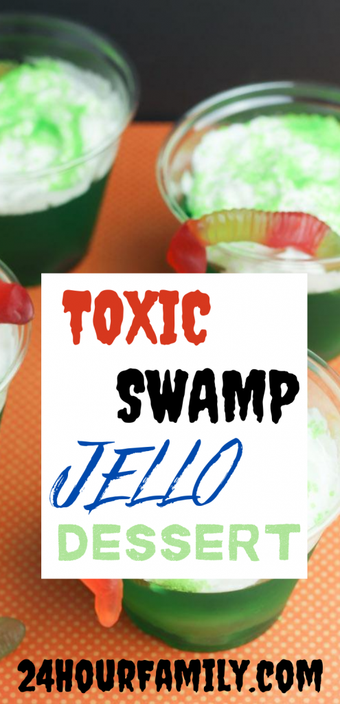Toxic swamp halloween jello cups make with gummy worms