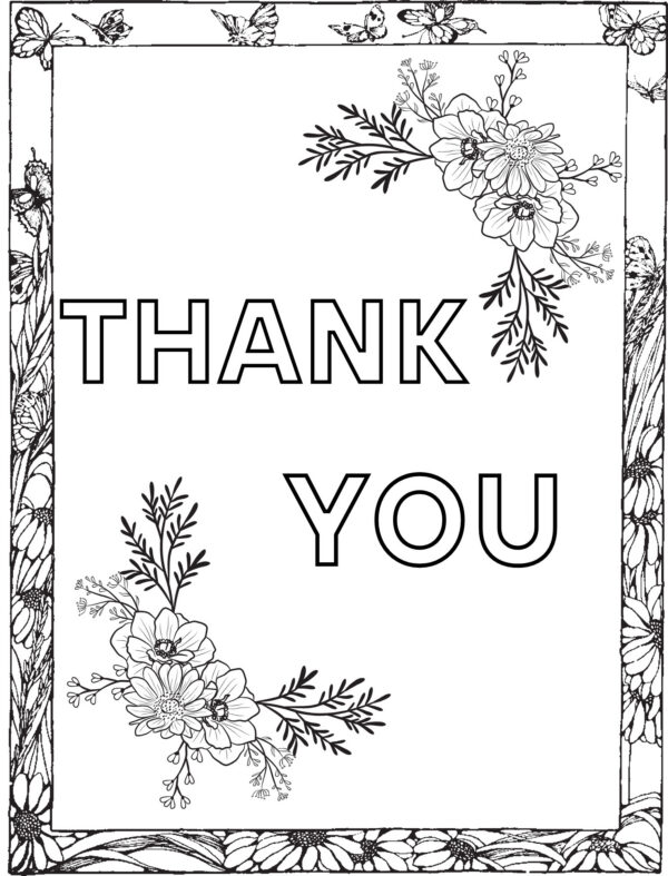 Thank you coloring pages with border of flowers