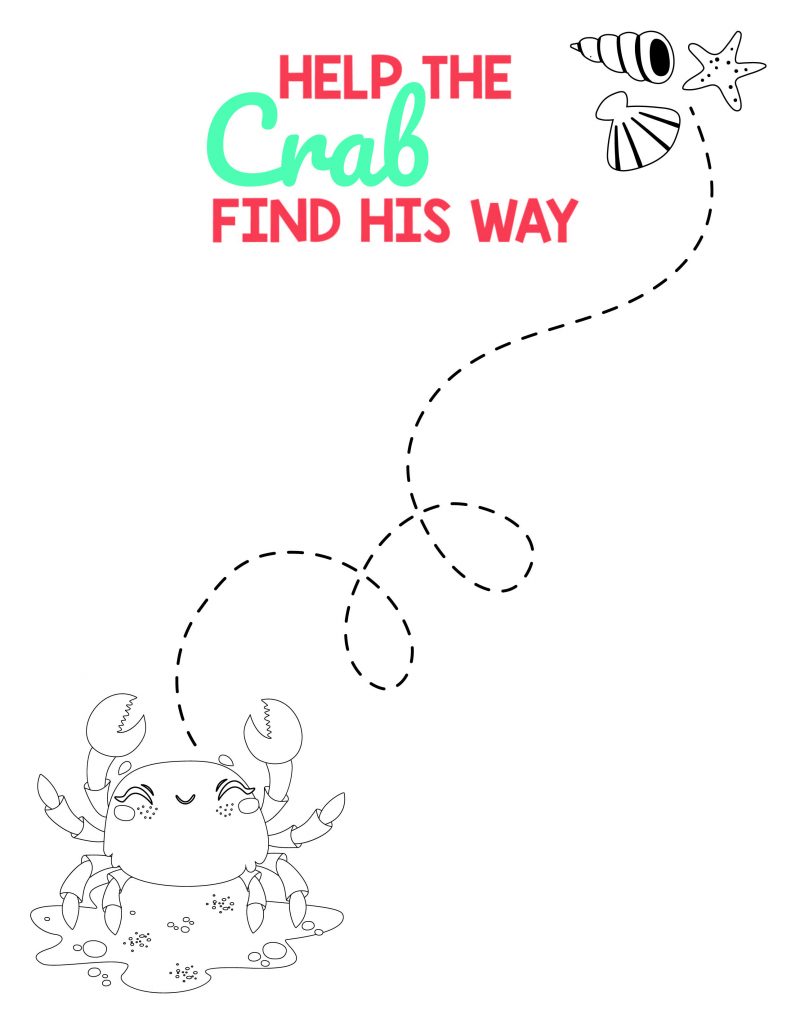 Help the crab find his way coloring page crab coloring pages sea shell coloring pages