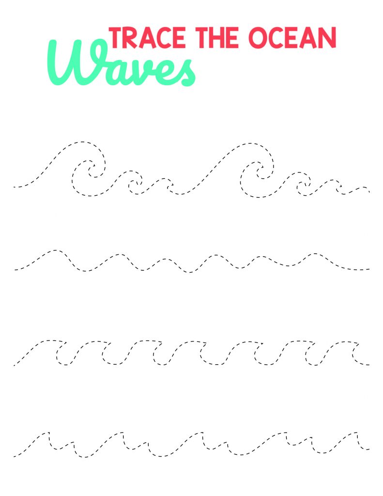 Trace the ocean waves worksheet ocean coloring page