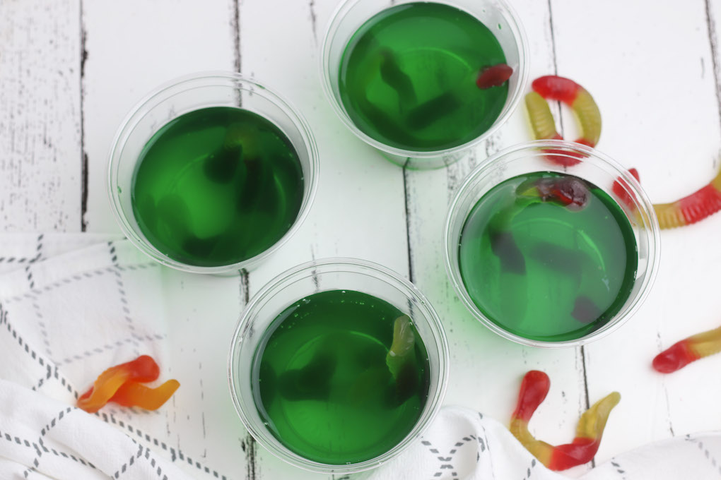 green jello cups with worms