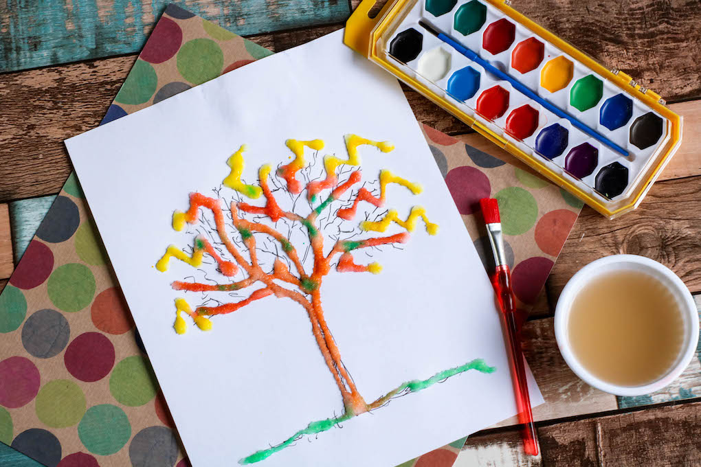 Watercolor and Salt Painting (Free Tree Template)