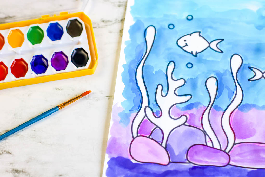 Ocean painting - easy paintings for kids, painting easy coral reef outline free coral reef outline for kids, paint using watercolors