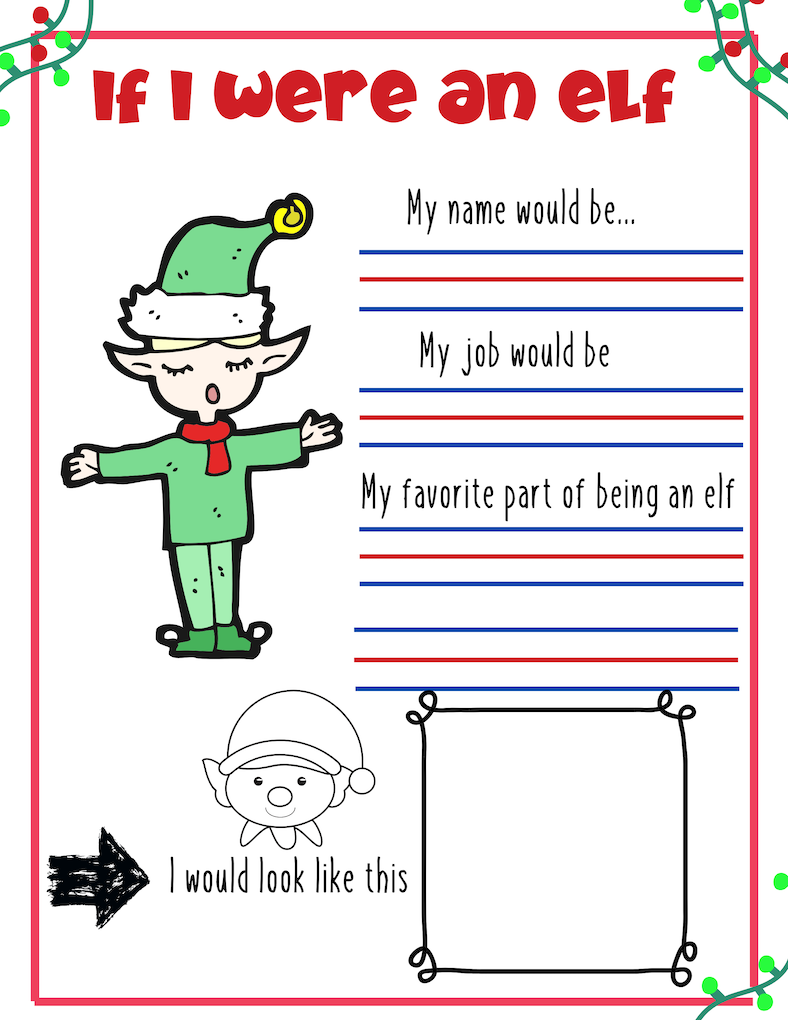 Elf Cute Christmas drawing if I were an elf writing prompt for kids