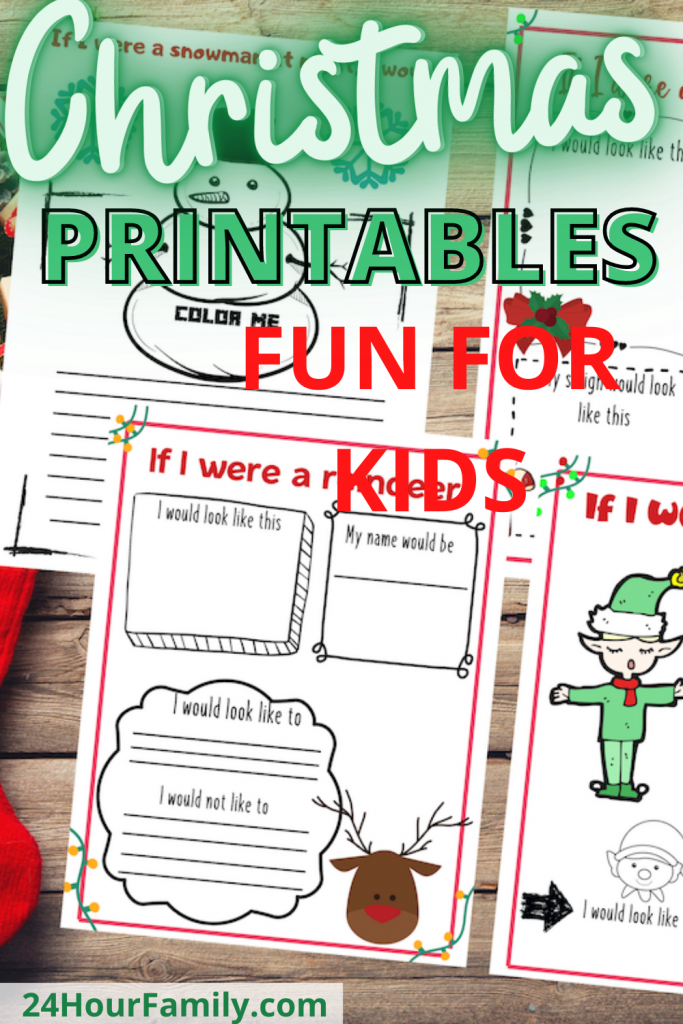 christmas printables with cute christmas drawings for kids if I were an elf, if I were Santa Claus 