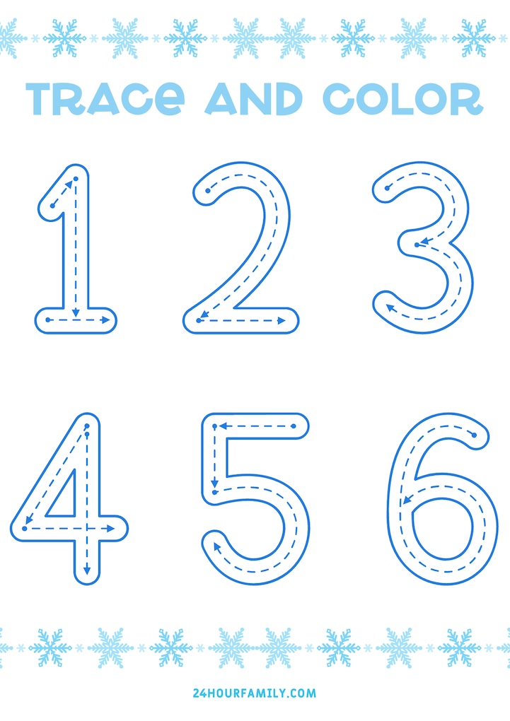 FREE Frozen Printable Trace and Color PDF numbers 1 - 6