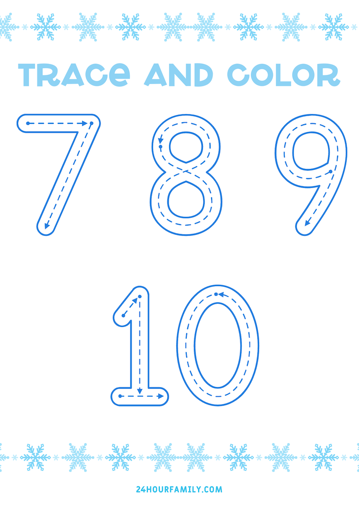 FREE Frozen Characters PDF Printable trace and color numbers 7-10