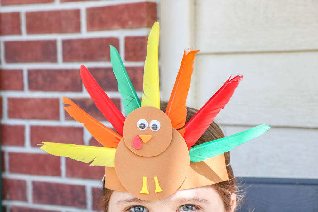 picture of a child wearing the turkey hat craft