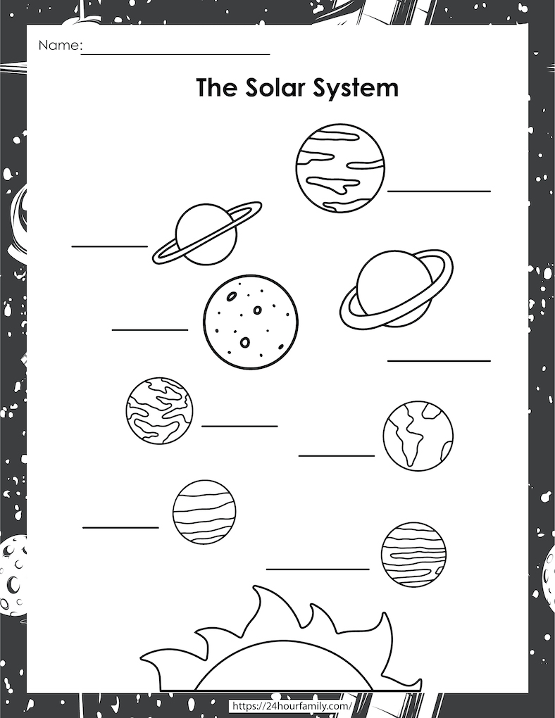 Solar system space coloring pages to identify and color the individual planets