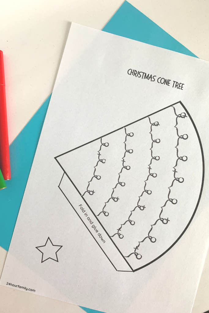 printable christmas cone template craft to color for kids