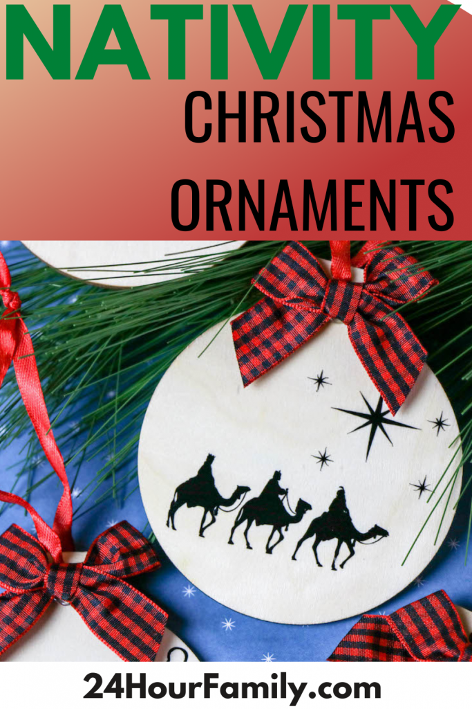 Make these Nativity Christmas Ornaments - includes free cricut silhouettes of the manger scene, angels, stars