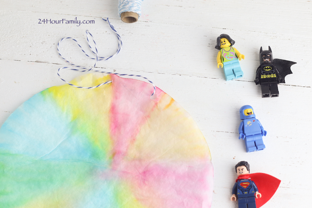 How to make a lego parachute with coffee filters and legos