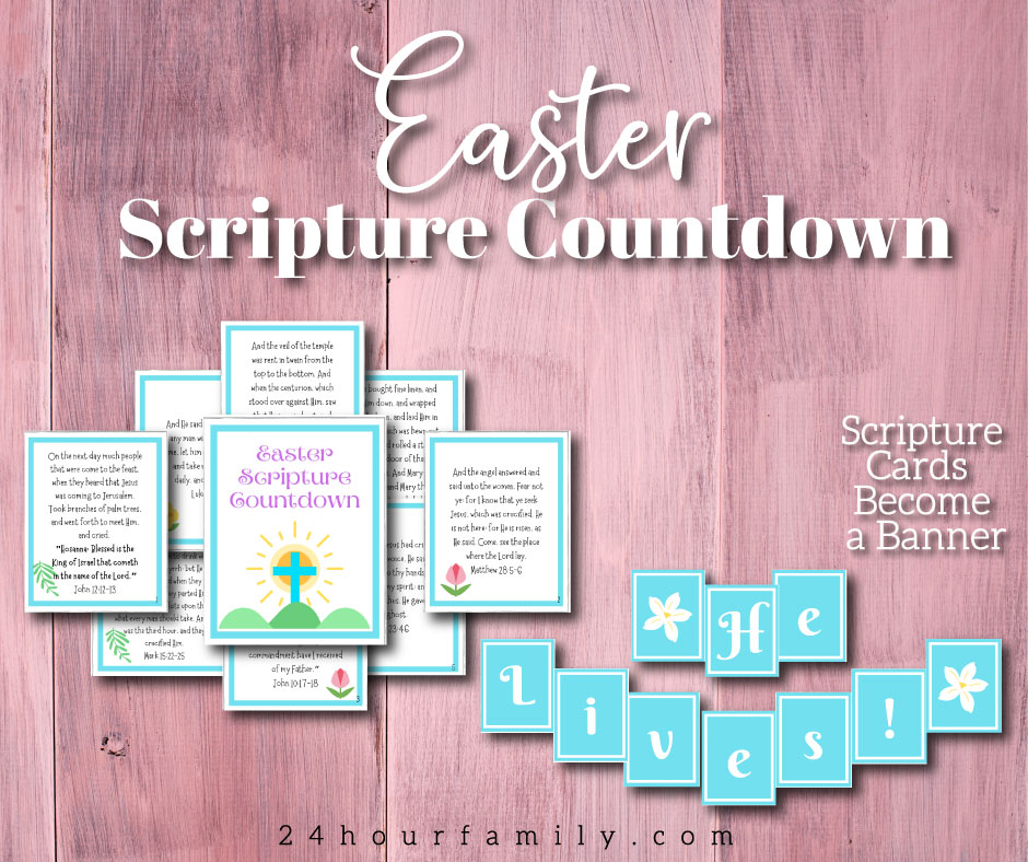 Printable PDF Easter He is Risen Scripture Countdown Scripture Cards Become a Banner