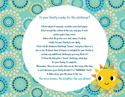 random acts of kindness sunbeam challenge for families and kids