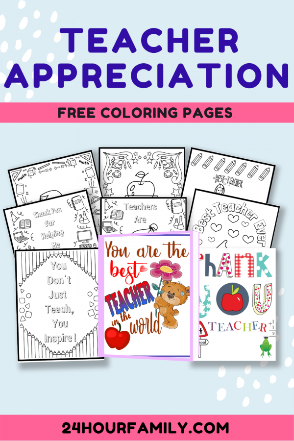 Free Teacher Appreciation coloring pages for your child to print out, color and gift to their favorite teacher.  This is a 17 page free printable download