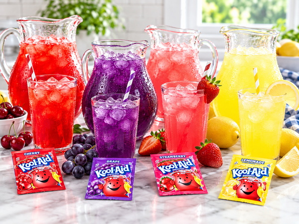 image of 4 different flavors of kool-aid
