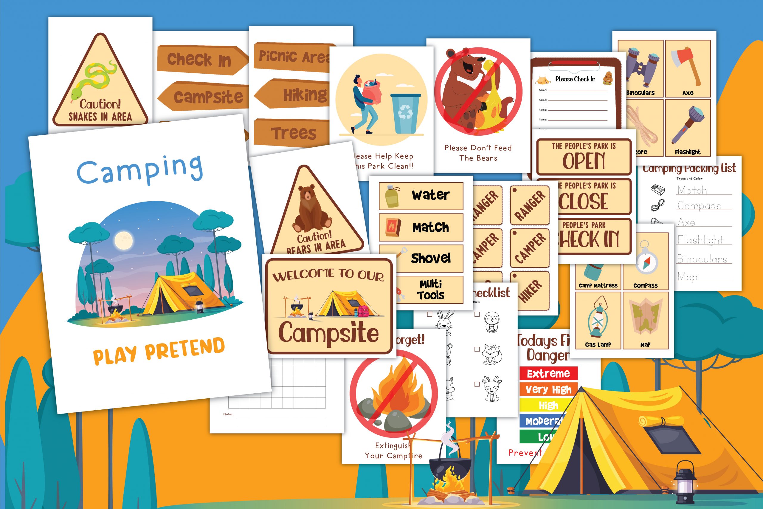 “Let’s Go Camping” Pretend Play and Party Bundle