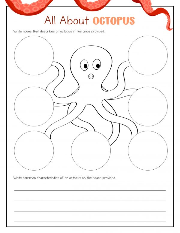 Cute Octopus Drawing and free pdf printable all about Octopus