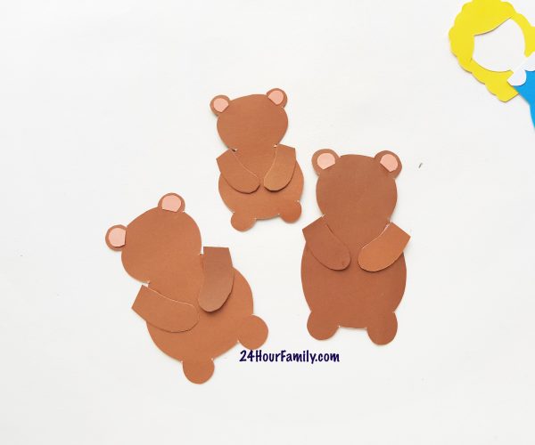 Grab the bear patterns and attach the hands with the body base for the goldilocks and the 3 bears craft