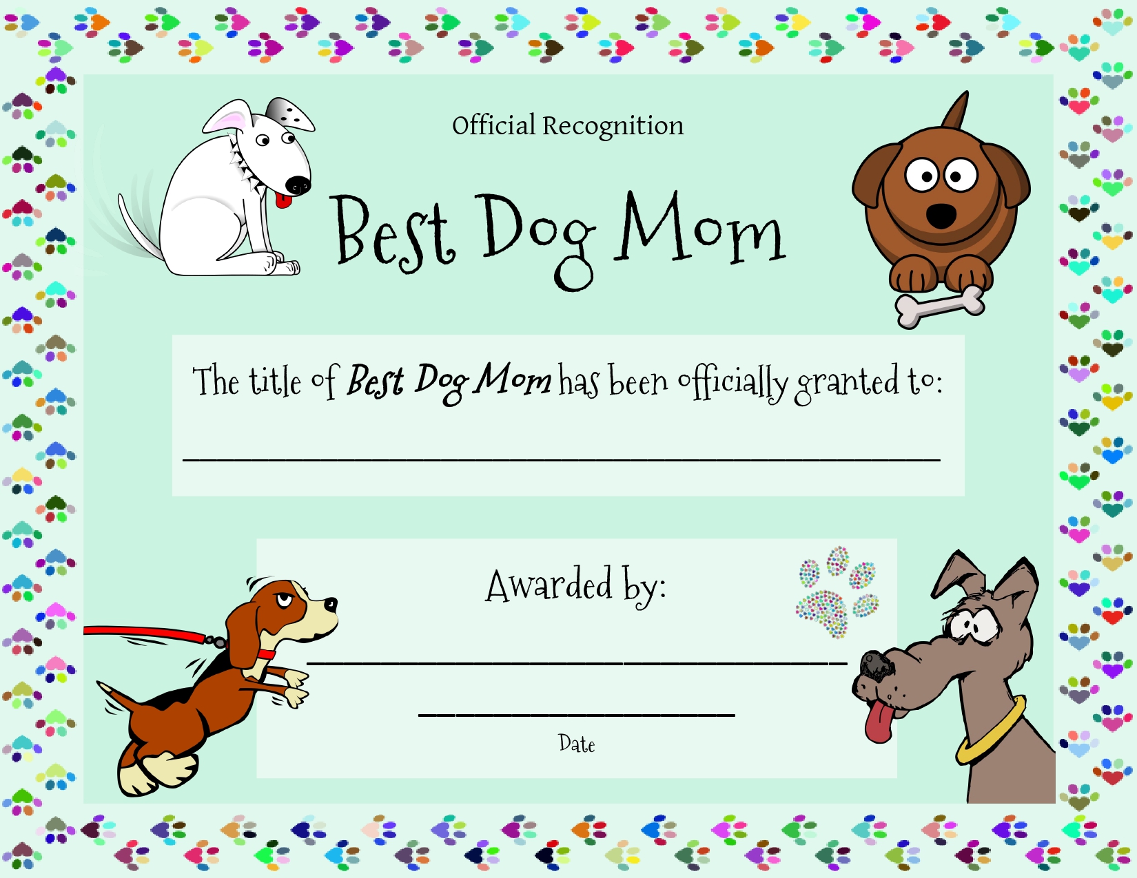 Happy Mothers Day Dog Mom (Printable Certificate)