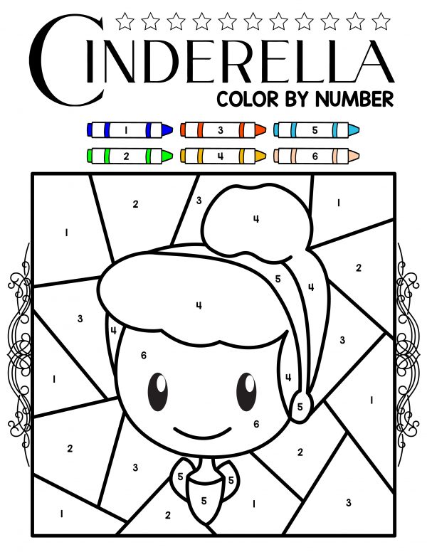 cinderella disney color by number coloring pages