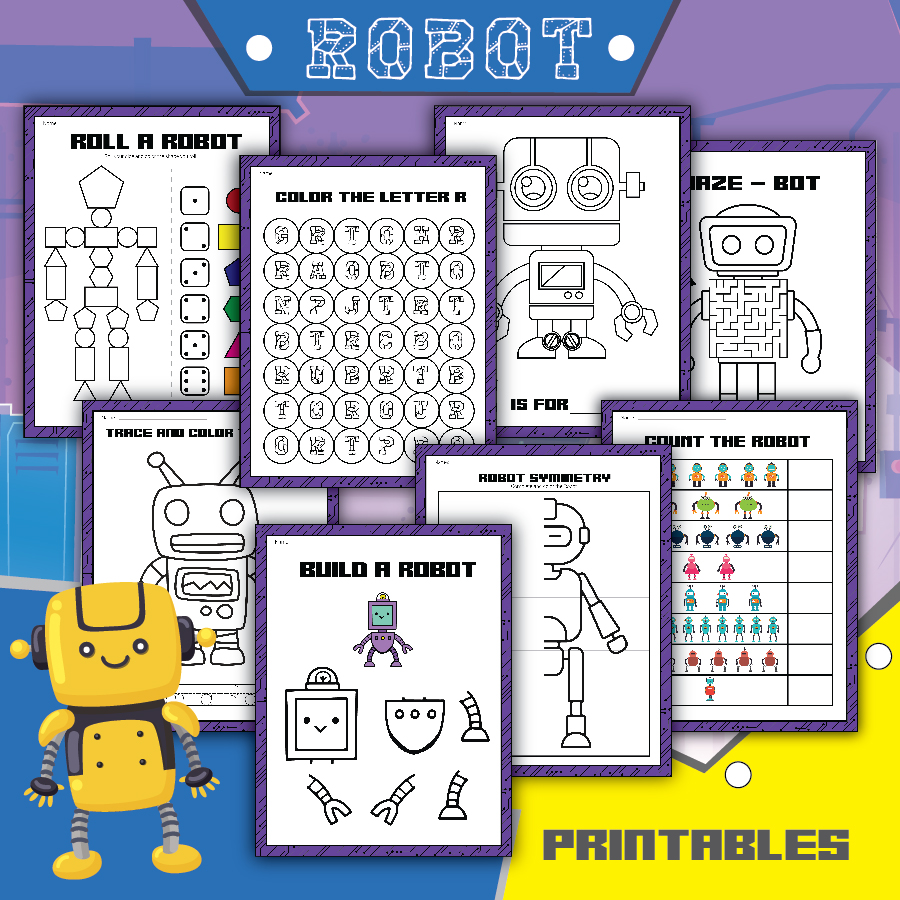 robot drawing and robot coloring pages