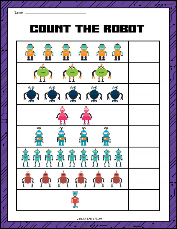 math counting fun for kids using count the robot printable activity worksheet