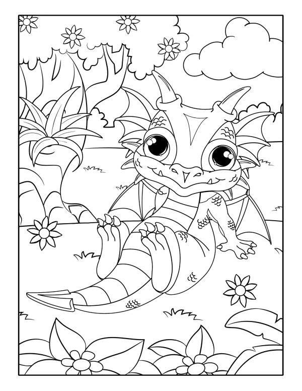 cute baby dragon coloring page