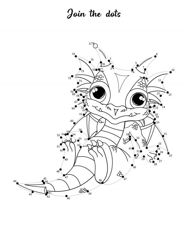 Cute baby dragons connect the dots coloring page