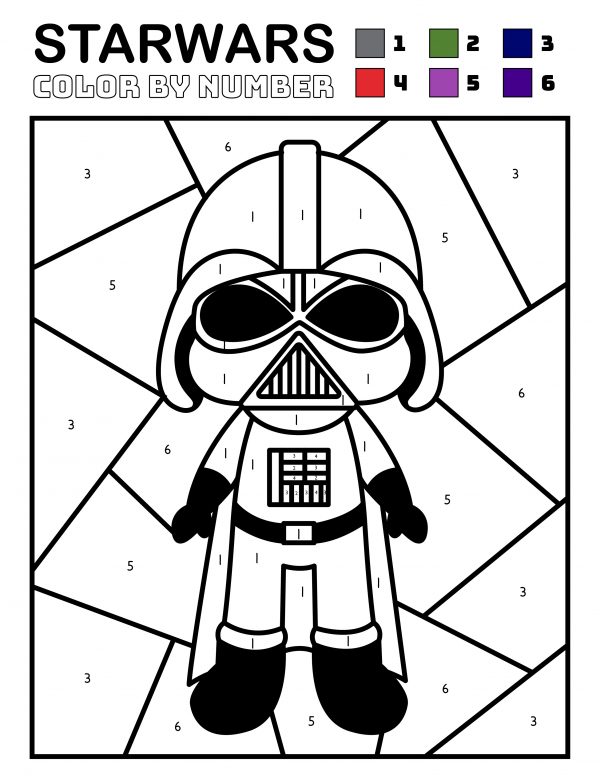 Darth Vader Star Wars color by numbers pages for kids