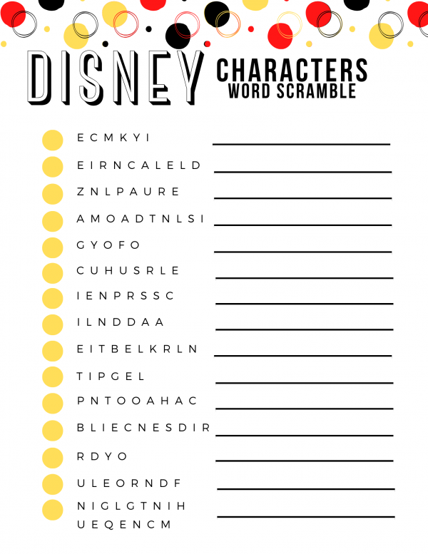 disney characters word scramble