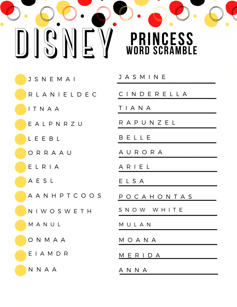 Disney Word Scramble (Free Printable)