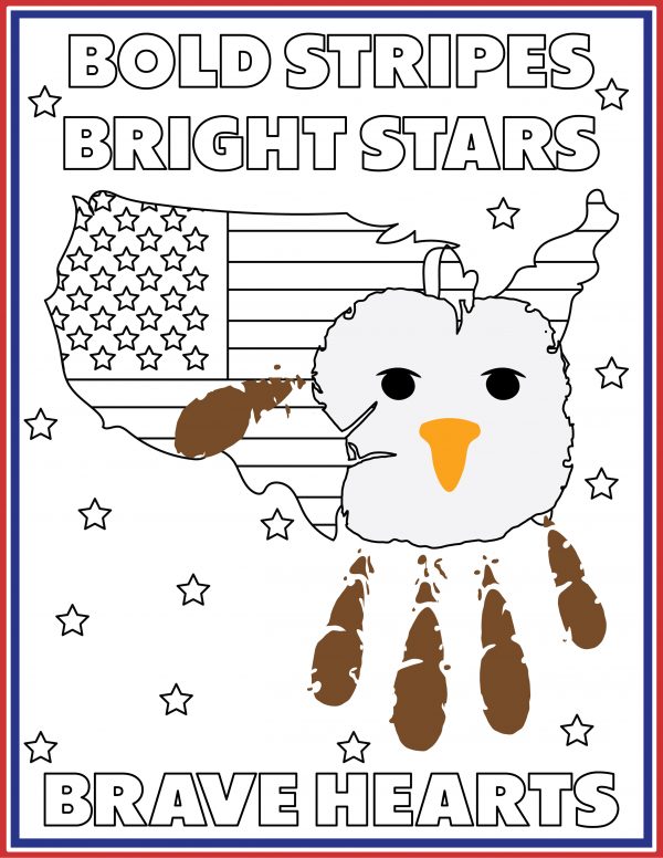 American flag craft with handprint craft for kids and preschoolers