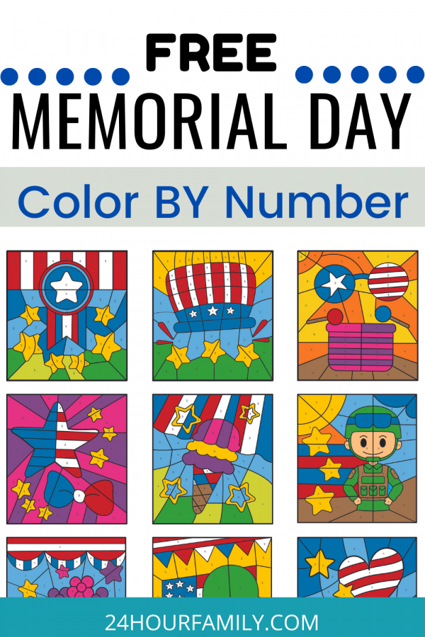 free coloring by numbers coloring pages for Memorial Day
