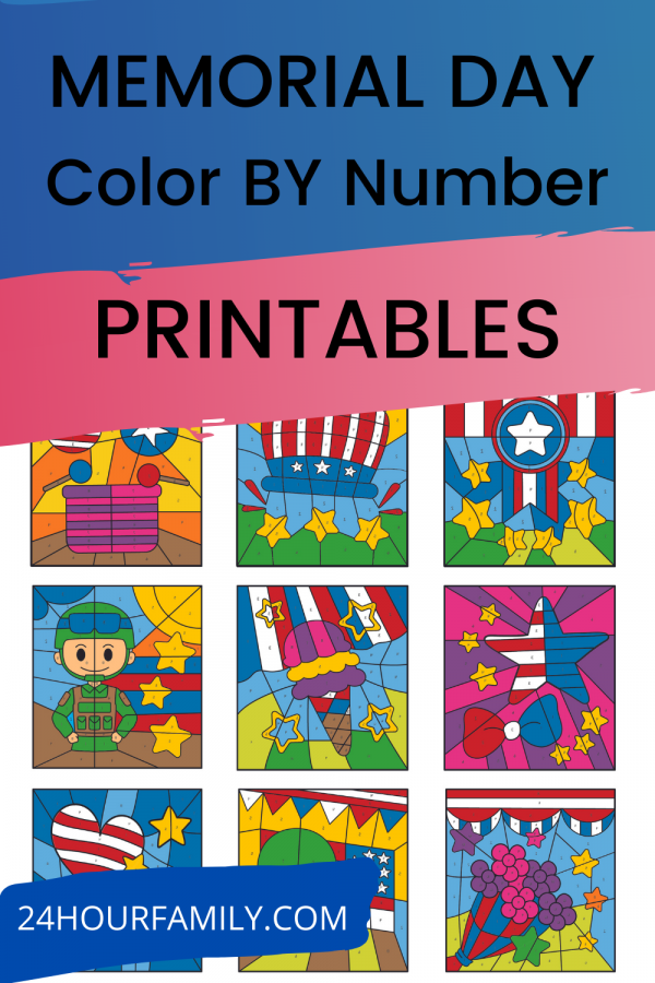 Memorial Day printables color by number coloring pages