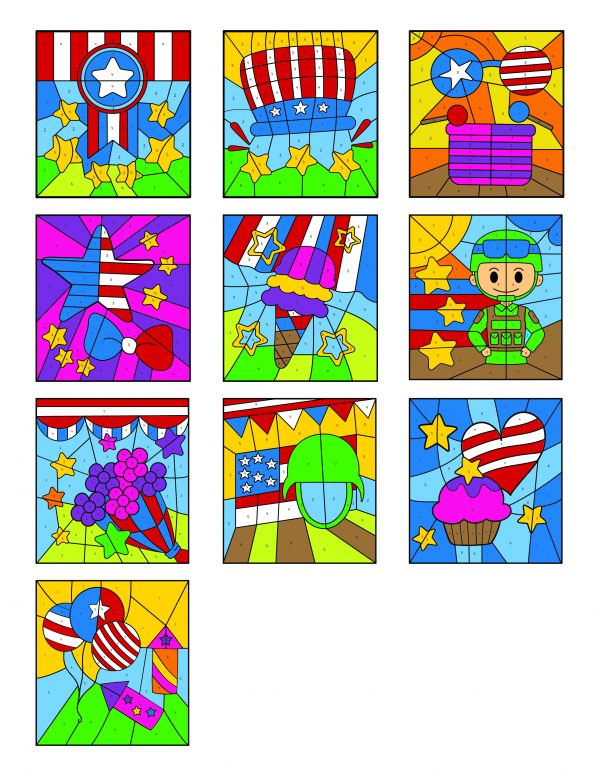 Memorial Day color by number worksheets