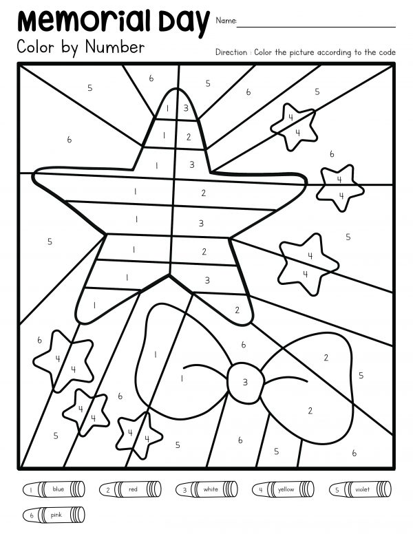 Memorial Day star color by number coloring pages
