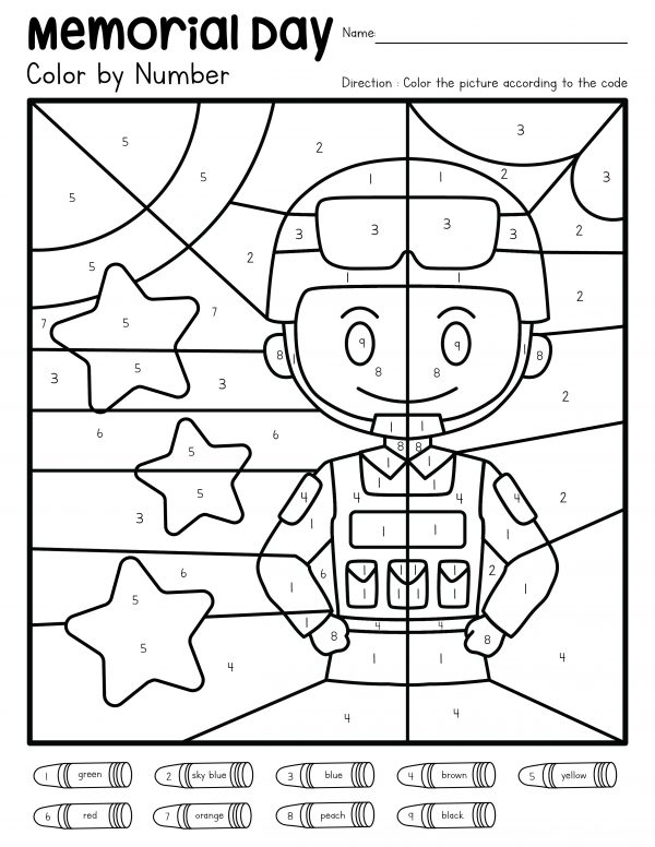 Memorial Day color by number Memorial Day soldier coloring pages worksheets