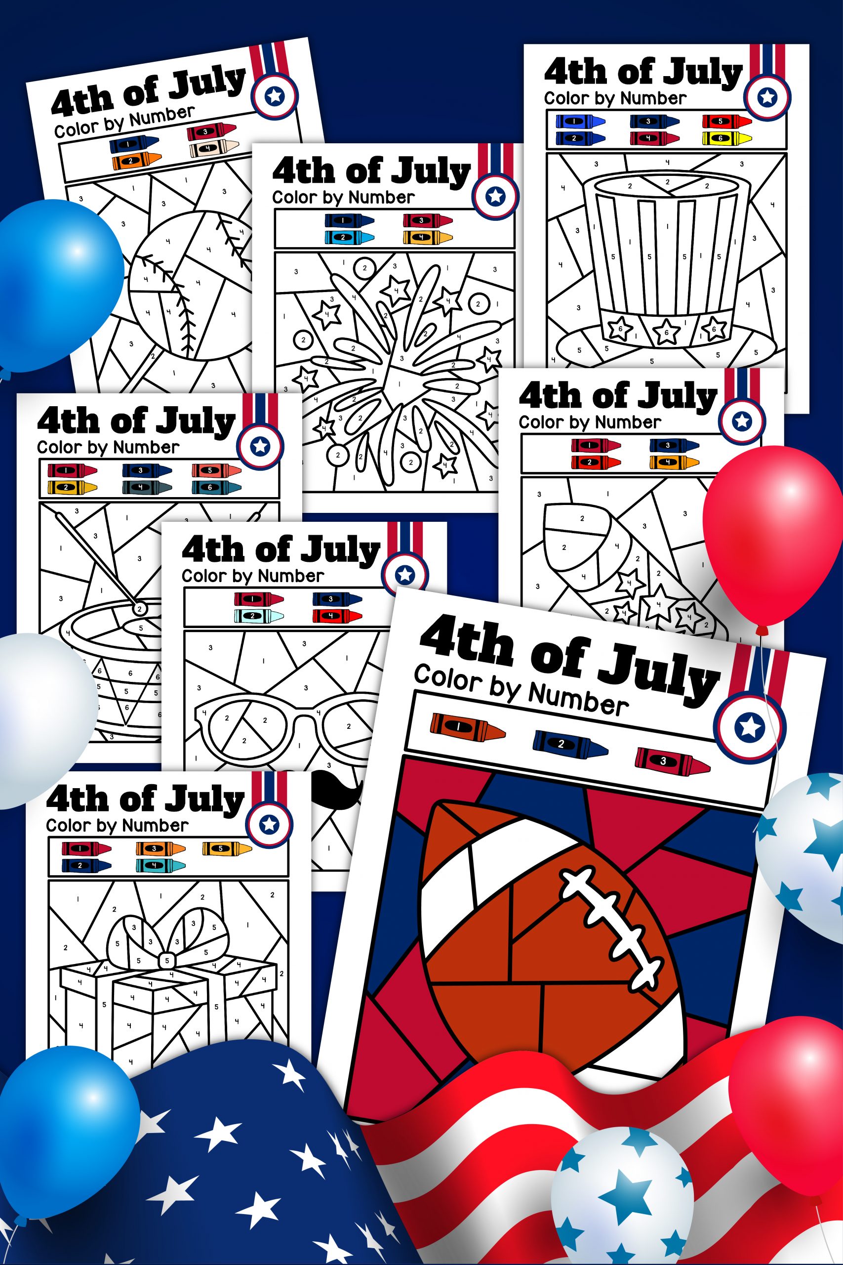 Fourth of July Color by Number Pages for Kids