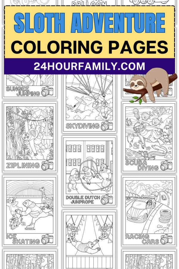 sloth adventure coloring pages