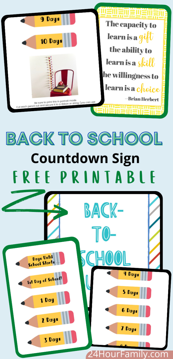 back to school countdown sign printable free perfect for preschool, pre k, kindergarten, grade 1, grade 2, grade 3 grade 4 grade 5 grade 6