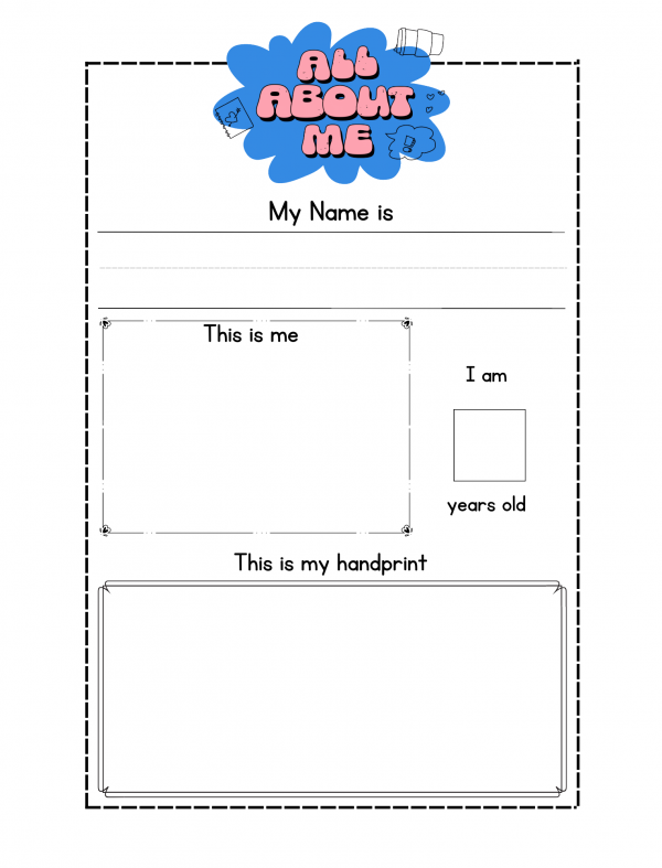 all about me worksheets my name is this is me this is my handprint I am years old