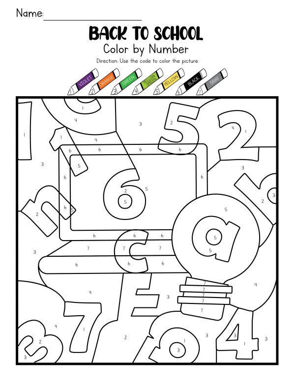 color by number printable preschool first day of school color by number