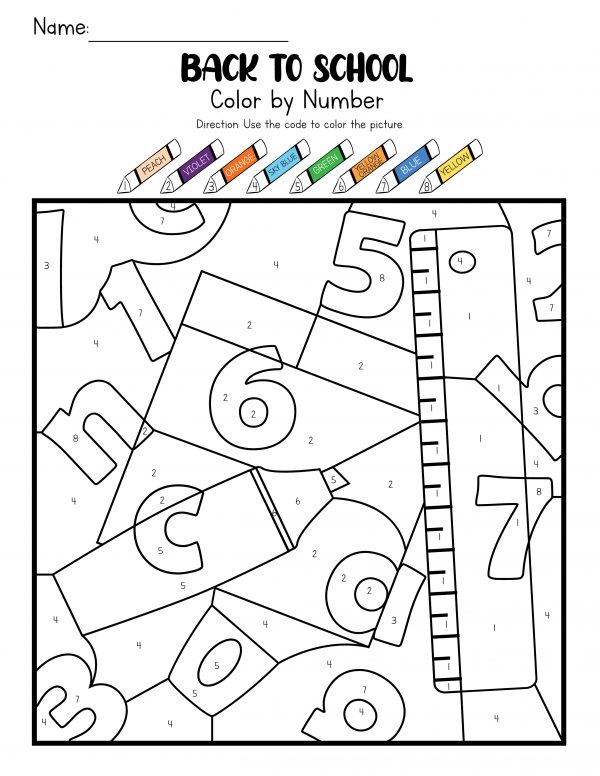 school color page color by number printables for kids color by code worksheet